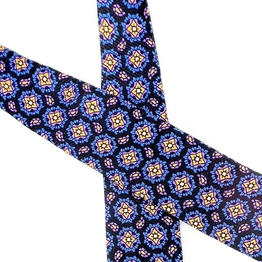 Robert Talbott Silk Bow Tie Blue Purple Yellow Black Woven New